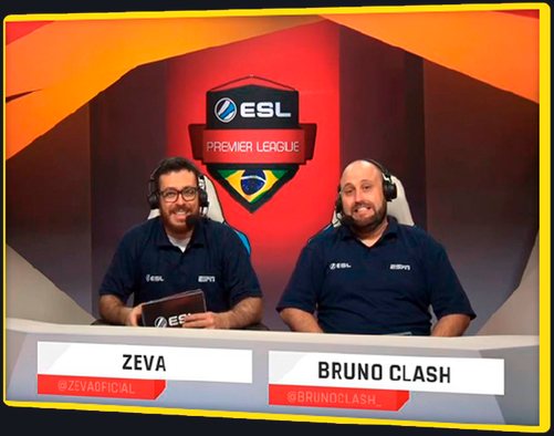 BrunoClash na bancada da ESPN, ao lado de Zeva, na Brasil Premier League
