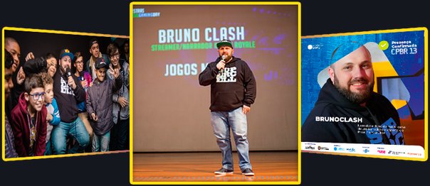 BrunoClash em palestra no palco e com o público